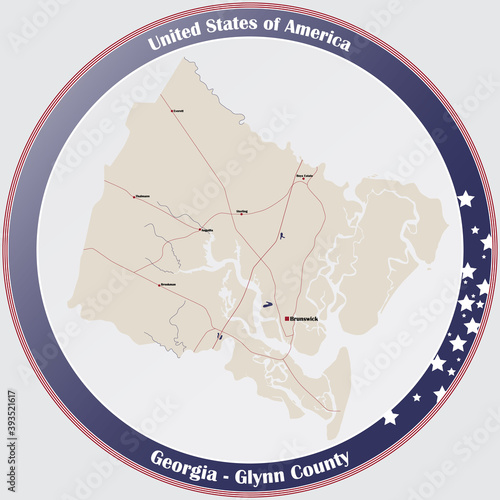 Large and detailed map of Glynn county in Georgia, USA.