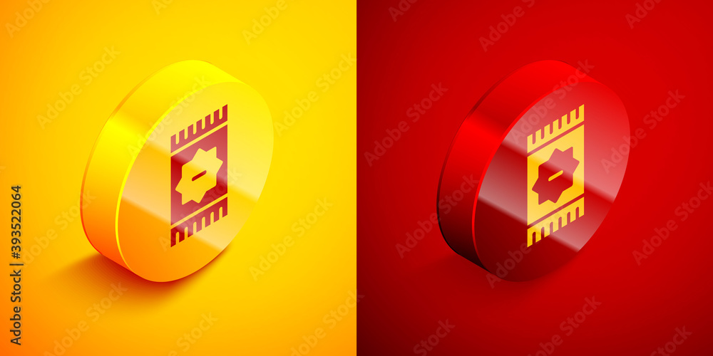 Obraz premium Isometric Mexican carpet icon isolated on orange and red background. Circle button. Vector.