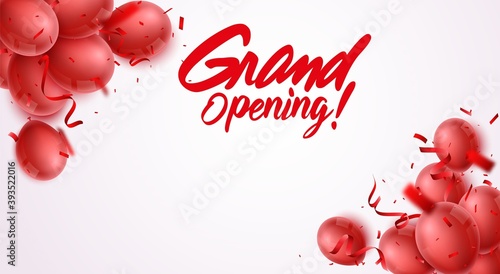 Grand opening ceremony with red balloon, gold  and confetti	
