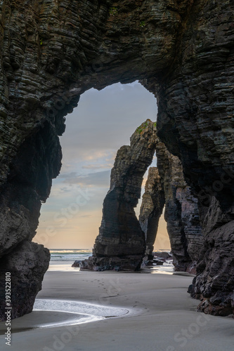 sunrise at the Playa de las Catedrales Beach in Galicia in northern Spain