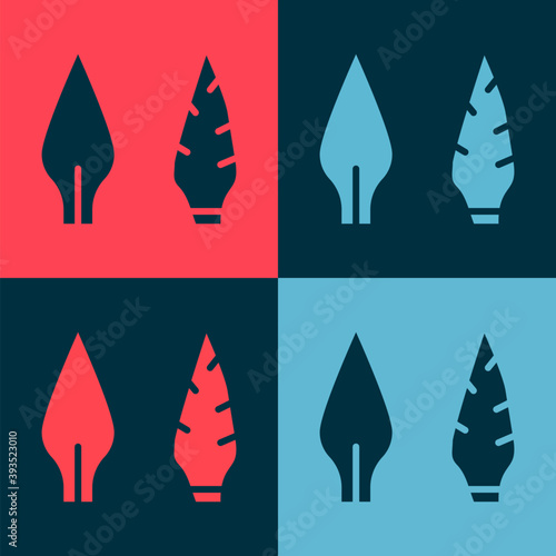 Pop art Stone age arrow head icon isolated on color background. Medieval weapon. Vector.