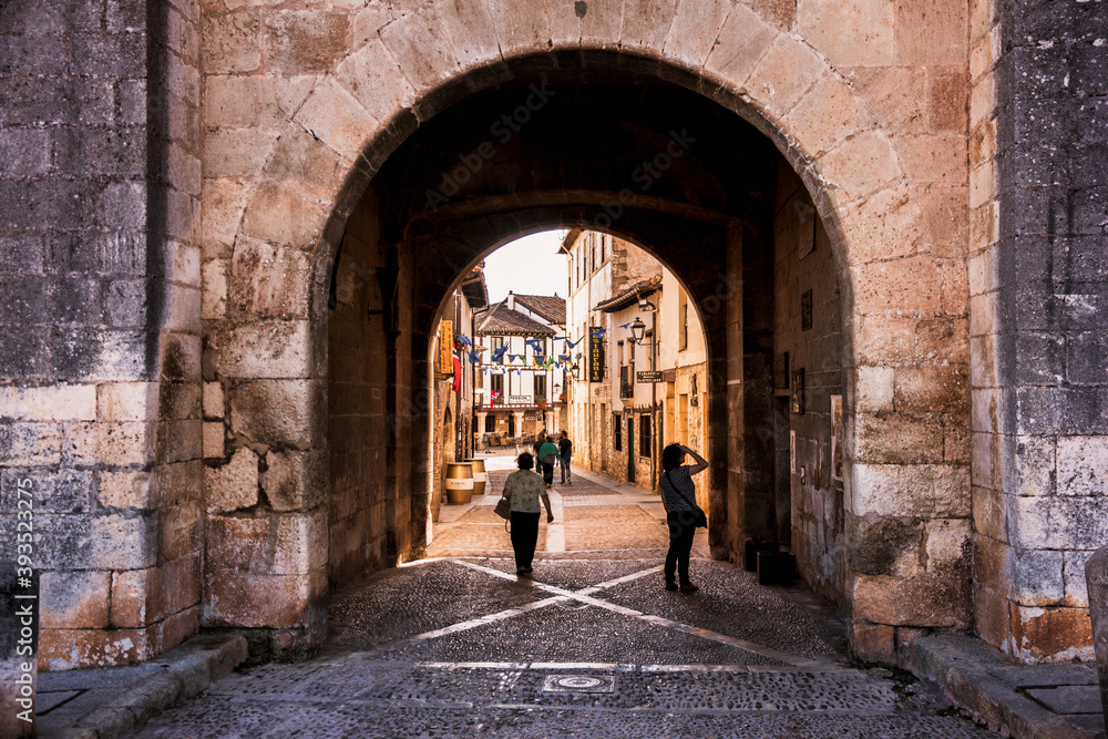 Entrance to the village of Covarrubias through the arch in Burgos, Spain