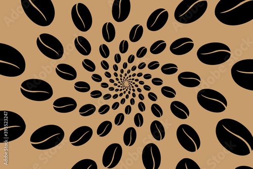 Black coffee beans on a brown background - vector pattern
