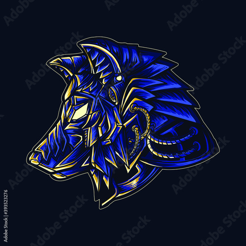 artwork illustration and t shirt design robot mechanical wolf premium vector