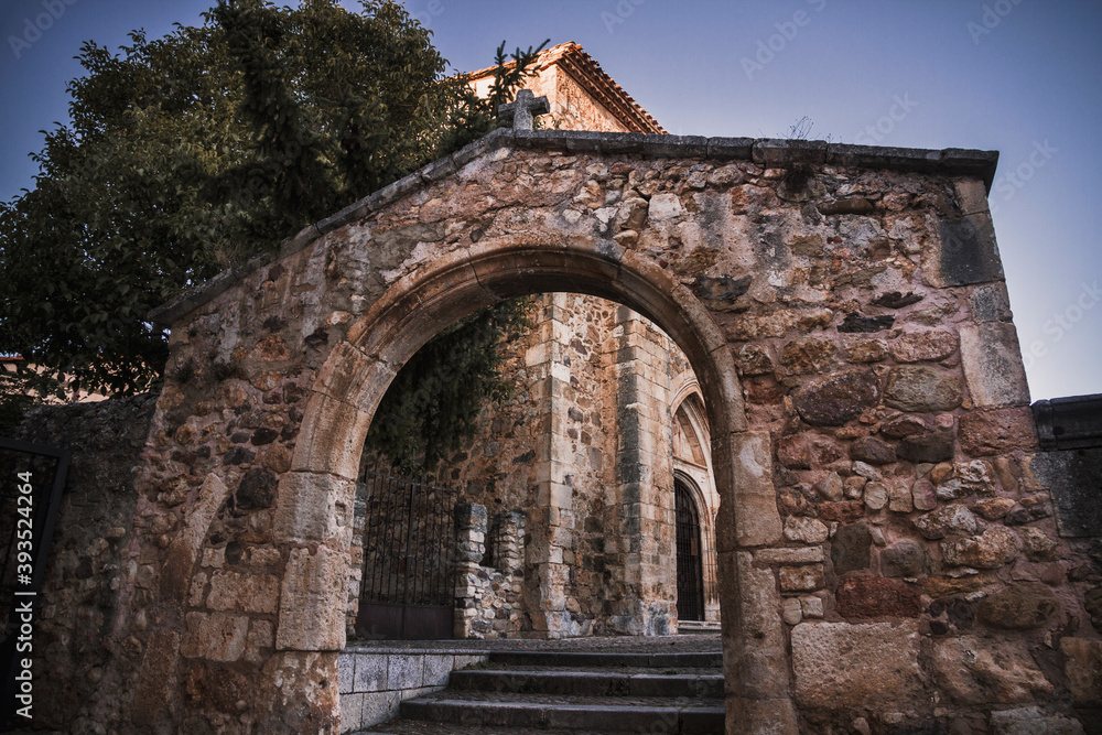 Entrance arch to the church in Covarrubias, a village of Burgos, Spain