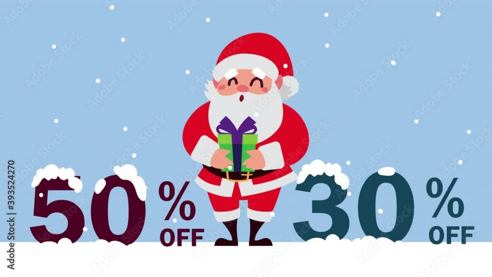 happy merry christmas sale animation with santa claus lifting gift and persent numbers happy merry christmas sale animation with santa claus lifting gift and persent numbers