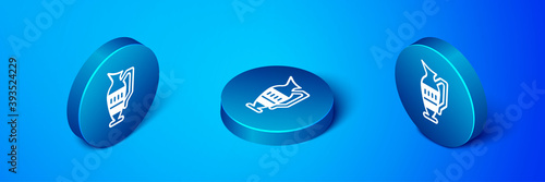 Isometric Ancient amphorae icon isolated on blue background. Blue circle button. Vector.