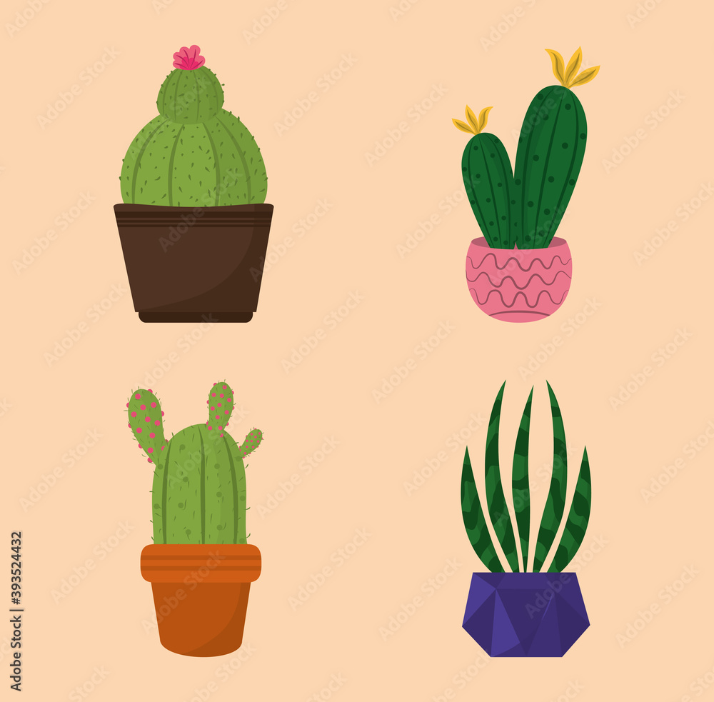 set of icons potted cactus decoration garden set of icons potted cactus decoration garden