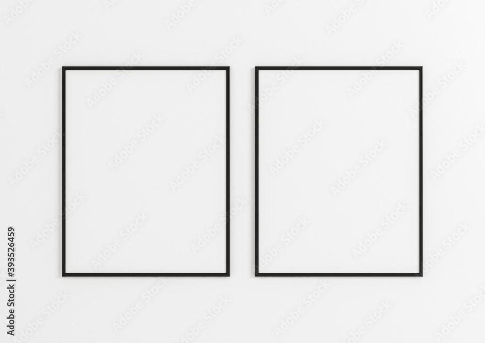 Two Vertical 8x10 Black Frame mockup. Two Vertical Black frames on a white wall. Two Vertical 8x10 Black Frame mockup. Two Vertical Black frames on a white wall.
