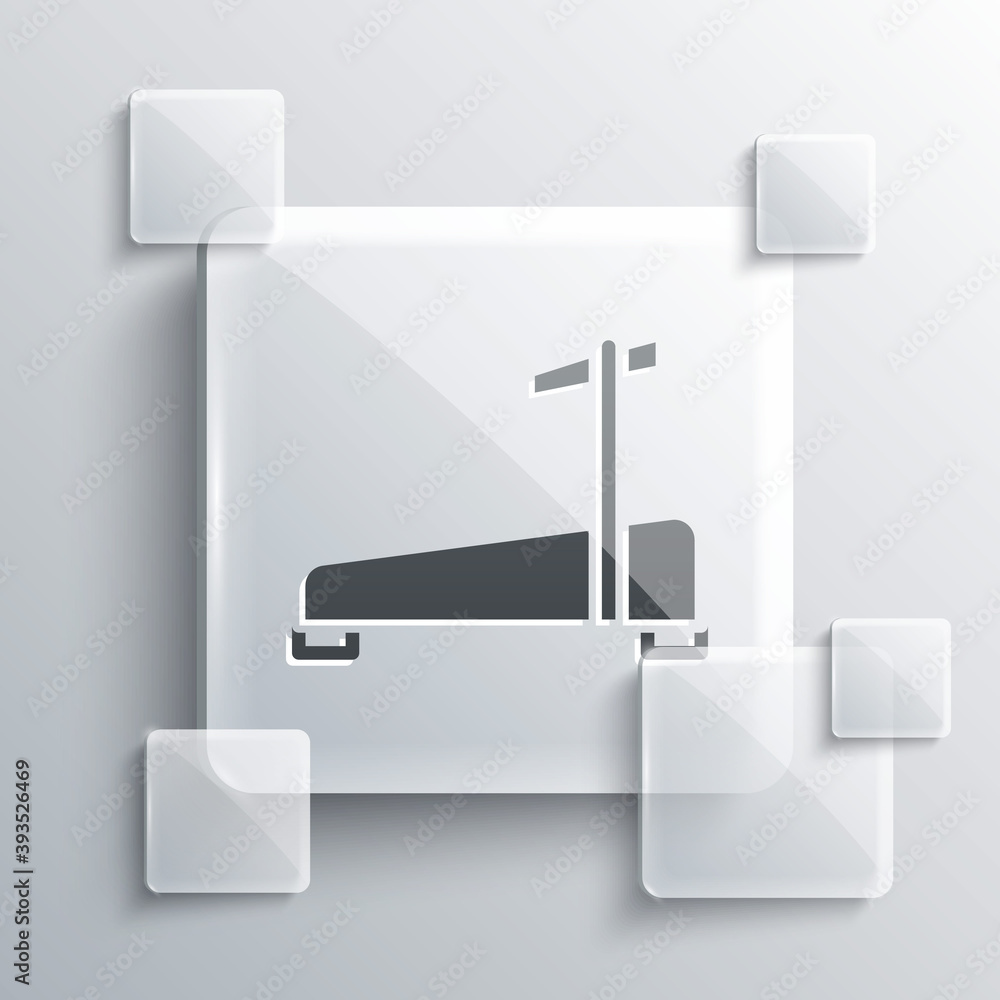 Grey Treadmill machine icon isolated on grey background. Square glass panels. Vector. Grey Treadmill machine icon isolated on grey background. Square glass panels. Vector.