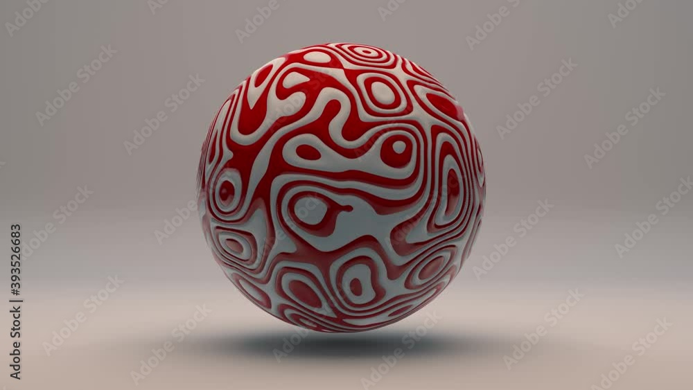 3D loop animation of an abstract sphere with a white and red surface. Lines on the surface change shape and bend. Anti-stress animation, cyclical. 3D loop animation of an abstract sphere with a white and red surface. Lines on the surface change shape and bend. Anti-stress animation, cyclical.