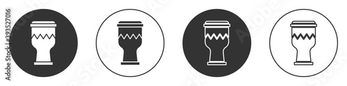 Black Drum icon isolated on white background. Music sign. Musical instrument symbol. Circle button. Vector.