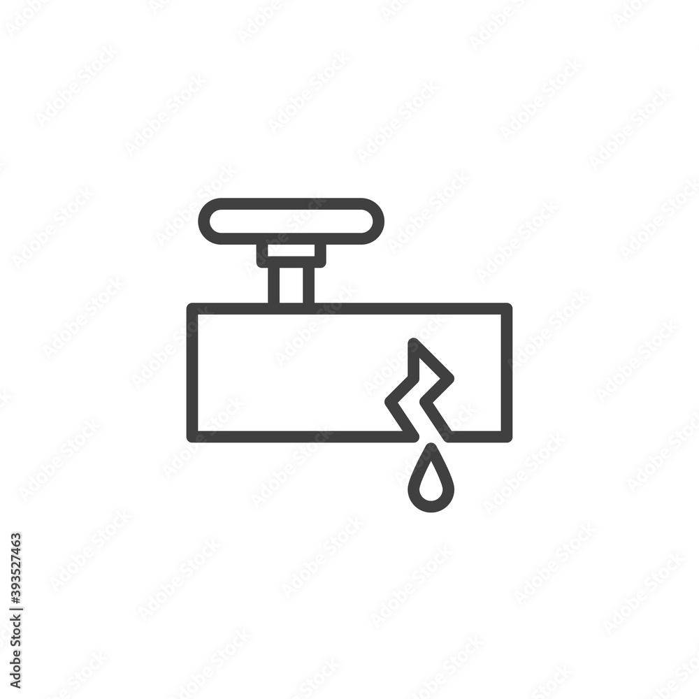 Broken pipe and oil drop line icon. linear style sign for mobile concept and web design. Burst pipe and water leak outline vector icon. Symbol, logo illustration. Vector graphics Broken pipe and oil drop line icon. linear style sign for mobile concept and web design. Burst pipe and water leak outline vector icon. Symbol, logo illustration. Vector graphics