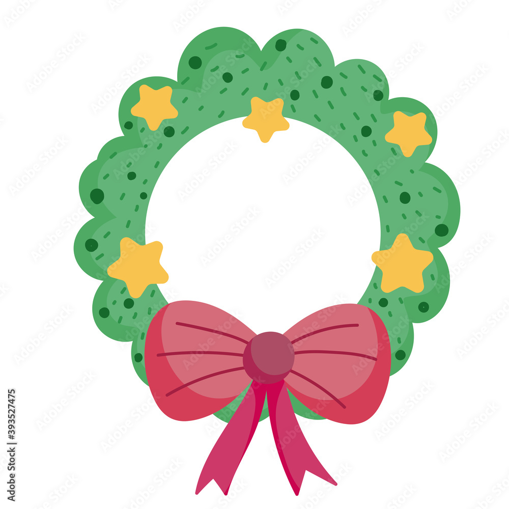 merry christmas, wreath with star and balls celebration icon isolation merry christmas, wreath with star and balls celebration icon isolation
