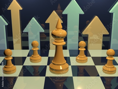 3d chess pieces on chessboard.