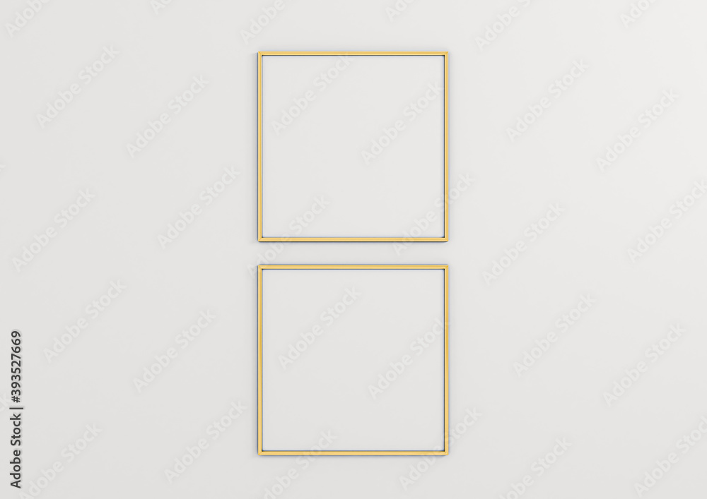 Two 10x10 Gold Frames Mockup. Double Gold Frames on a white wall. Two 10x10 Gold Frames Mockup. Double Gold Frames on a white wall.