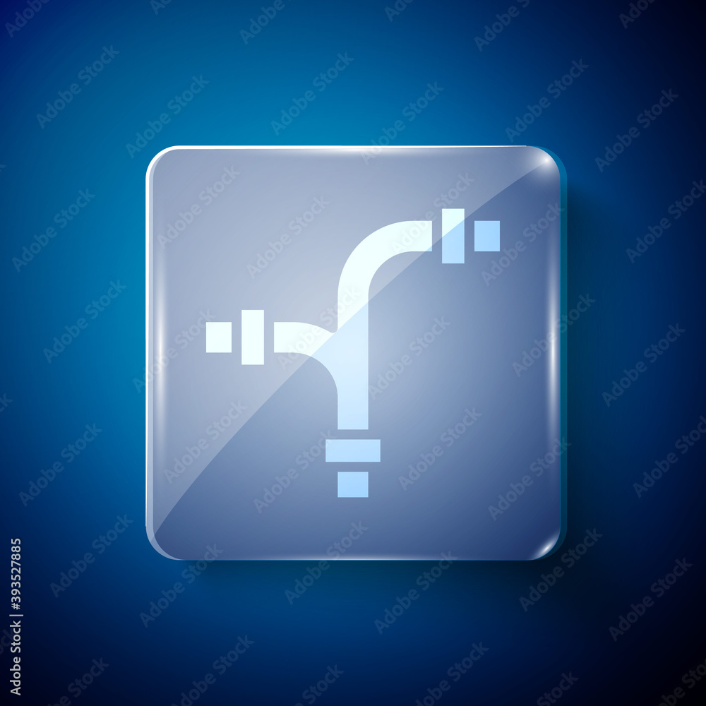 White Industry metallic pipe icon isolated on blue background. Plumbing pipeline parts of different shapes. Square glass panels. Vector. White Industry metallic pipe icon isolated on blue background. Plumbing pipeline parts of different shapes. Square glass panels. Vector.