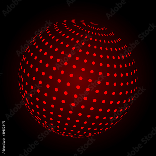 Abstract background with red sphere. Vector illustration. Technology shape with dots. Futuristic concept. Perspective. Geometric shape. 3d sphere icon. Illusive form. Abstract 3d sphere