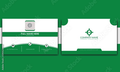 Modern iconic creative green business card design template. Vector corporate or personal business card illustration.