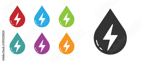 Black Water energy icon isolated on white background. Ecology concept with water droplet. Alternative energy concept. Set icons colorful. Vector.