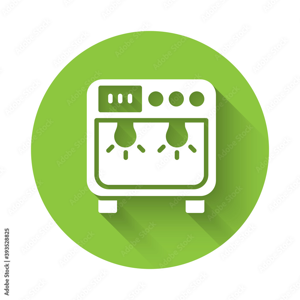 White Biosafety box icon isolated with long shadow. Green circle button. Vector. White Biosafety box icon isolated with long shadow. Green circle button. Vector.