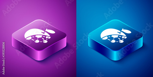 Isometric Biological structure icon isolated on blue and purple background. Genetically modified organism and food. Square button. Vector.