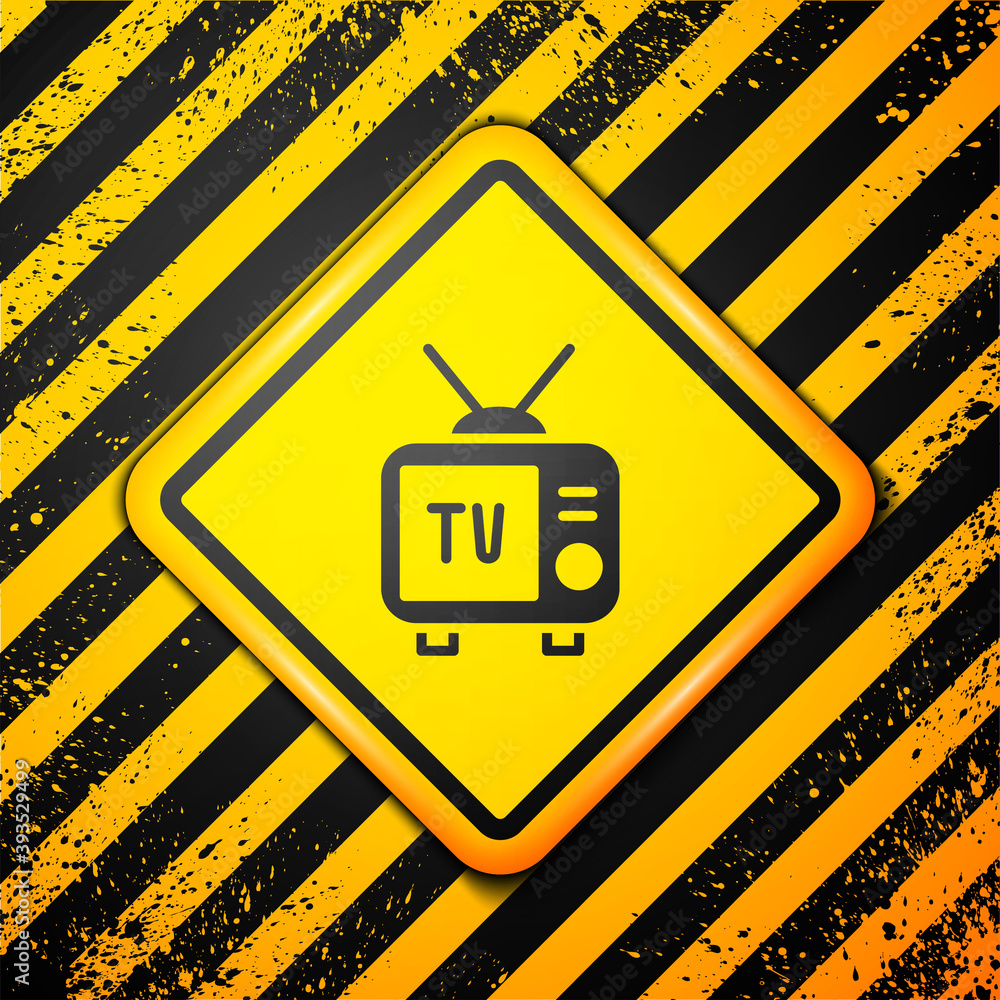 Black Retro tv icon isolated on yellow background. Television sign. Warning sign. Vector. Black Retro tv icon isolated on yellow background. Television sign. Warning sign. Vector.
