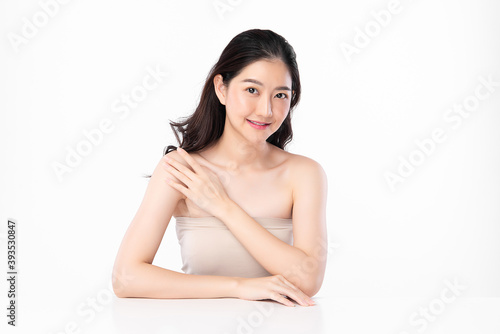 Beautiful young asian woman with clean fresh skin on white background, Face care, Facial treatment, Cosmetology, beauty and spa, Asian women portrait © kitthanes