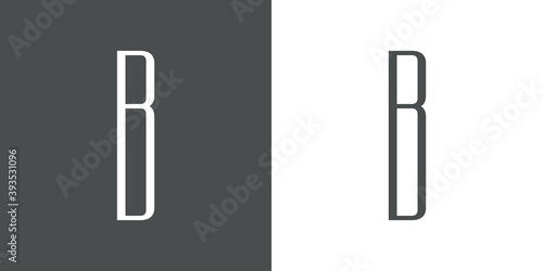 Logotipo inicial letra B simple en linea delgada en fondo gris y fondo blanco