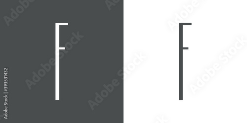 Logotipo inicial letra F simple en linea delgada en fondo gris y fondo blanco