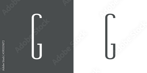 Logotipo inicial letra G simple en linea delgada en fondo gris y fondo blanco