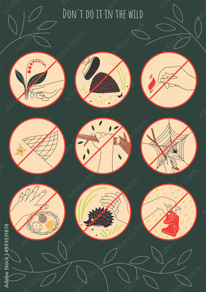 Infographic poster. Do not do this in the wild. Vector illustration. Flat style.