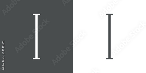 Logotipo inicial letra I simple en linea delgada en fondo gris y fondo blanco