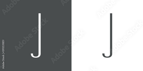 Logotipo inicial letra J simple en linea delgada en fondo gris y fondo blanco