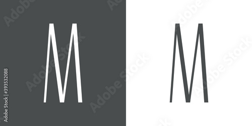 Logotipo inicial letra M simple en linea delgada en fondo gris y fondo blanco