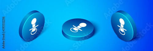 Isometric Baby dummy pacifier icon isolated on blue background. Toy of a child. Blue circle button. Vector.