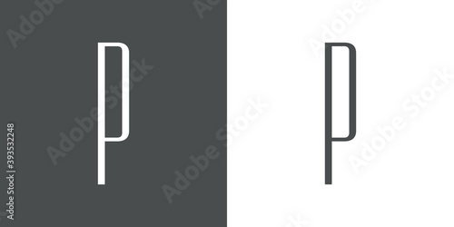 Logotipo inicial letra P simple en linea delgada en fondo gris y fondo blanco