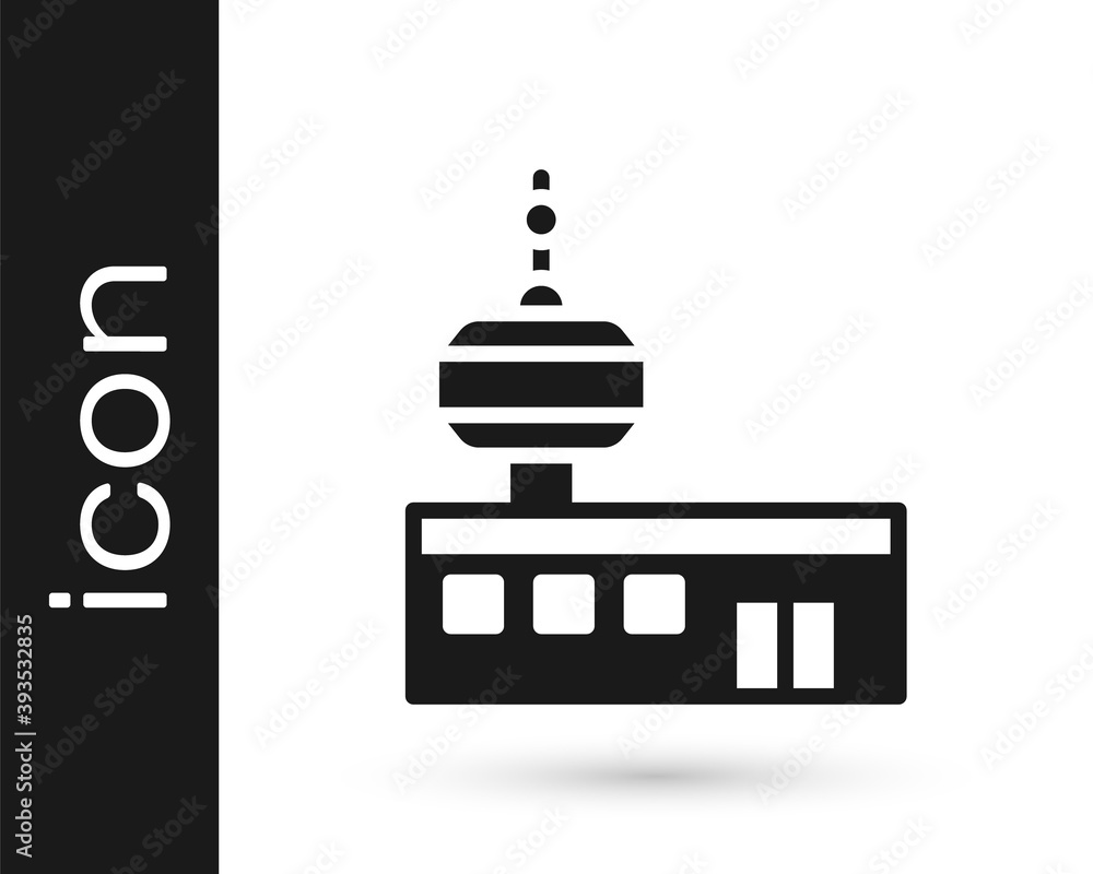 Black Airport control tower icon isolated on white background. Vector. Black Airport control tower icon isolated on white background. Vector.