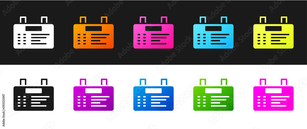 Set Airport board icon isolated on black and white background. Mechanical scoreboard. Info of flight on the billboard in the airport. Vector. Set Airport board icon isolated on black and white background. Mechanical scoreboard. Info of flight on the billboard in the airport. Vector.
