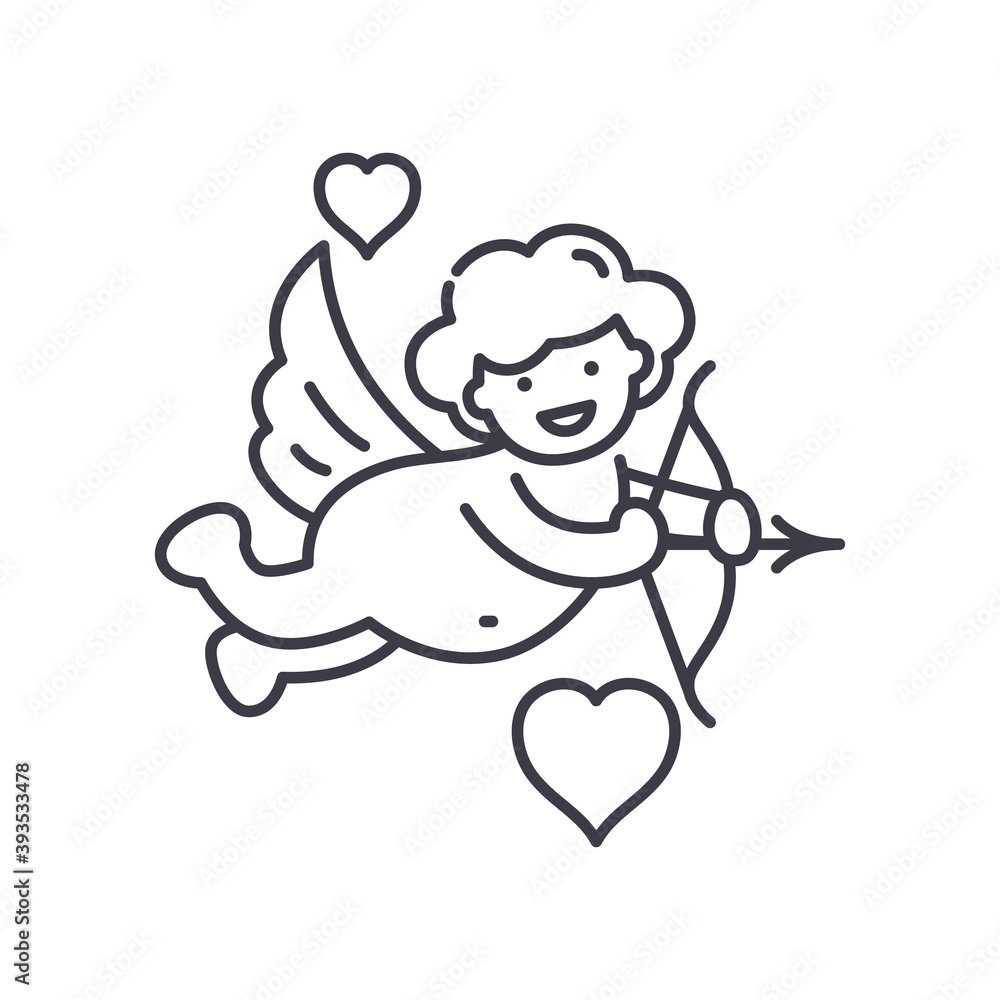 Cupid icon, linear isolated illustration, thin line vector, web design sign, outline concept symbol with editable stroke on white background. Cupid icon, linear isolated illustration, thin line vector, web design sign, outline concept symbol with editable stroke on white background.