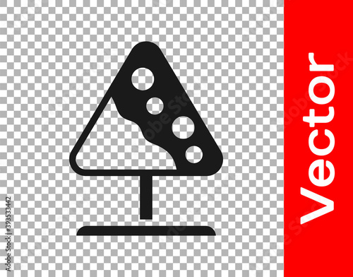 Black Road sign avalanches icon isolated on transparent background. Snowslide or snowslip rapid flow of snow down a sloping surface. Vector.