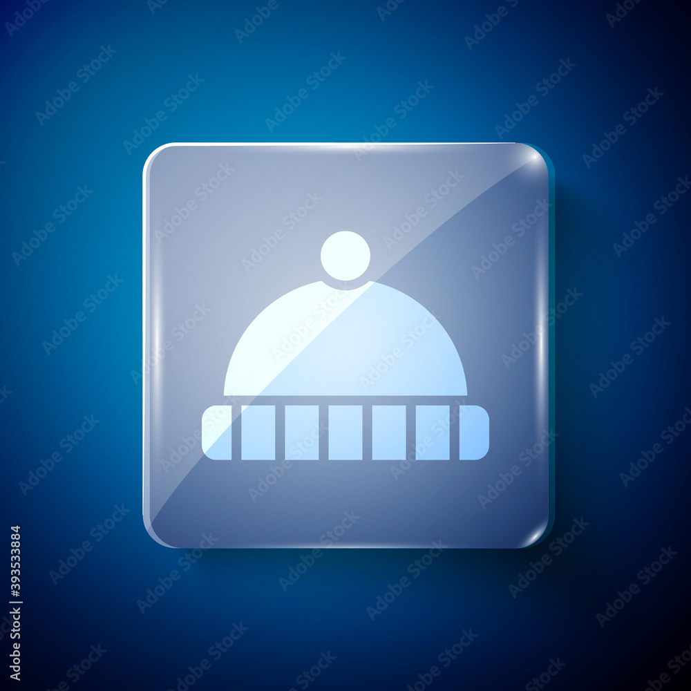 White Winter hat icon isolated on blue background. Square glass panels. Vector. White Winter hat icon isolated on blue background. Square glass panels. Vector.