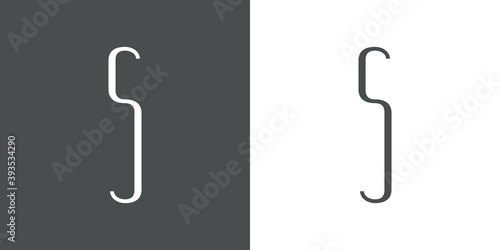Logotipo inicial letra S simple en linea delgada en fondo gris y fondo blanco