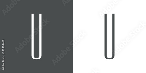 Logotipo inicial letra U simple en linea delgada en fondo gris y fondo blanco