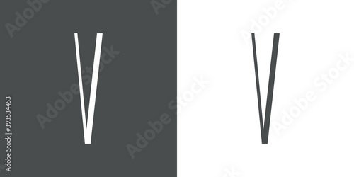 Logotipo inicial letra V simple en linea delgada en fondo gris y fondo blanco