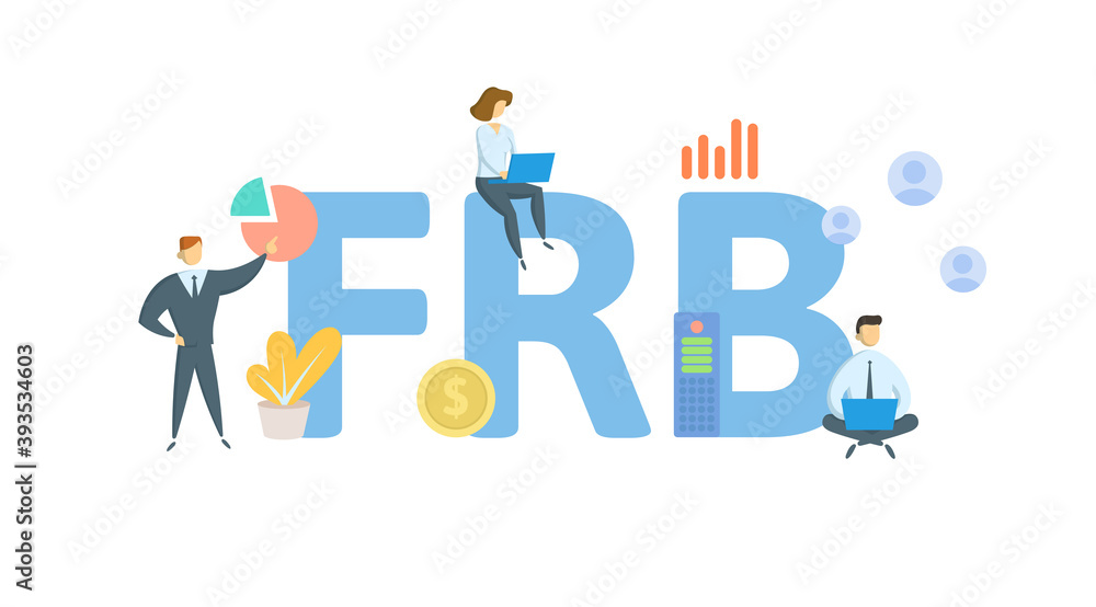 FRB, Federal Reserve Board. Concept with keywords, people and icons. Flat vector illustration. Isolated on white background.