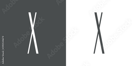 Logotipo inicial letra X simple en linea delgada en fondo gris y fondo blanco