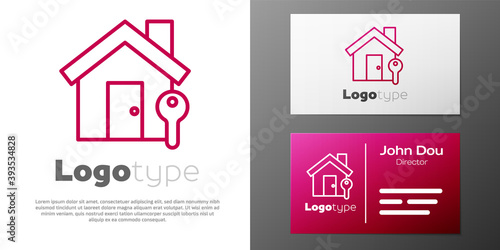 Logotype line House with key icon isolated on white background. The concept of the house turnkey. Logo design template element. Vector Illustration.