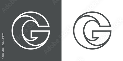 Logotipo inicial letra G tridimensional en linea delgada en fondo gris y fondo blanco