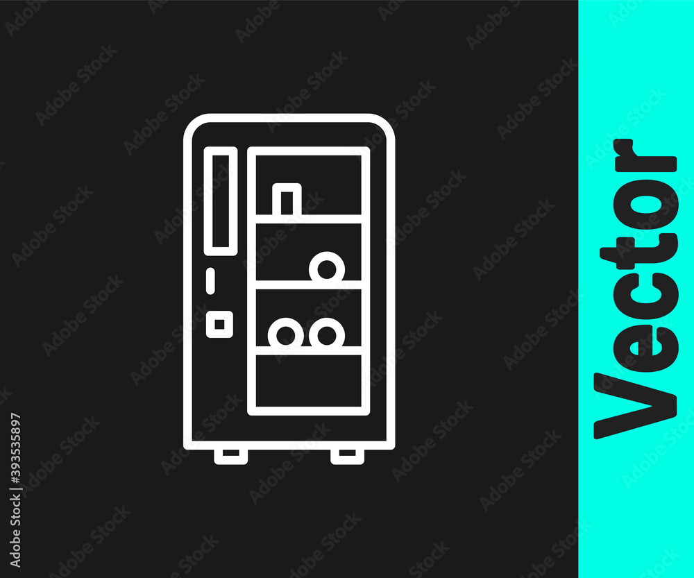 Naklejka premium White line Vending machine of food and beverage automatic selling icon isolated on black background. Vector.